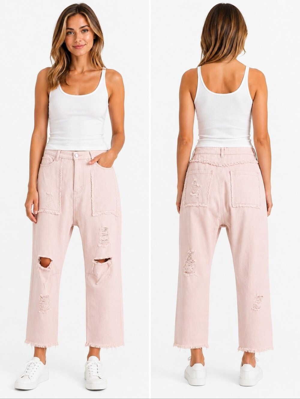 POL Blush Pink Distressed Drop Crotch Cropped Jeans NWT